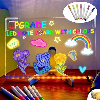 11.8 X 7.9 Inch Colorful Kids LED Drawing Writing Board (With 7 Markers)